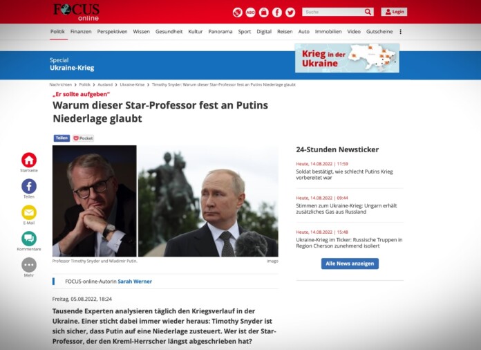 Proč Timothy Snyder pevně věří v Putinovu porážku?